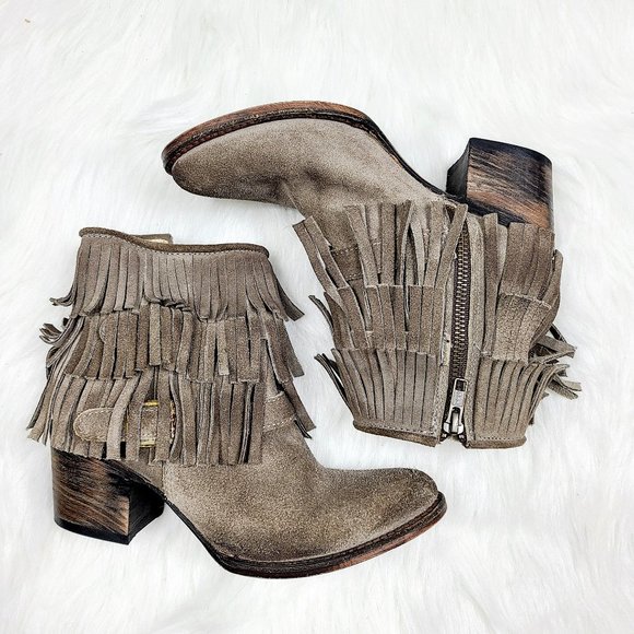 freebird Shoes - Freebird Belle Tiered Fringe Distressed Booties